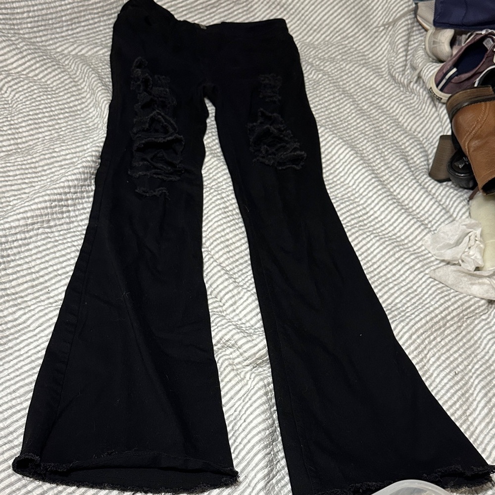 Black Distressed Flare Jeans